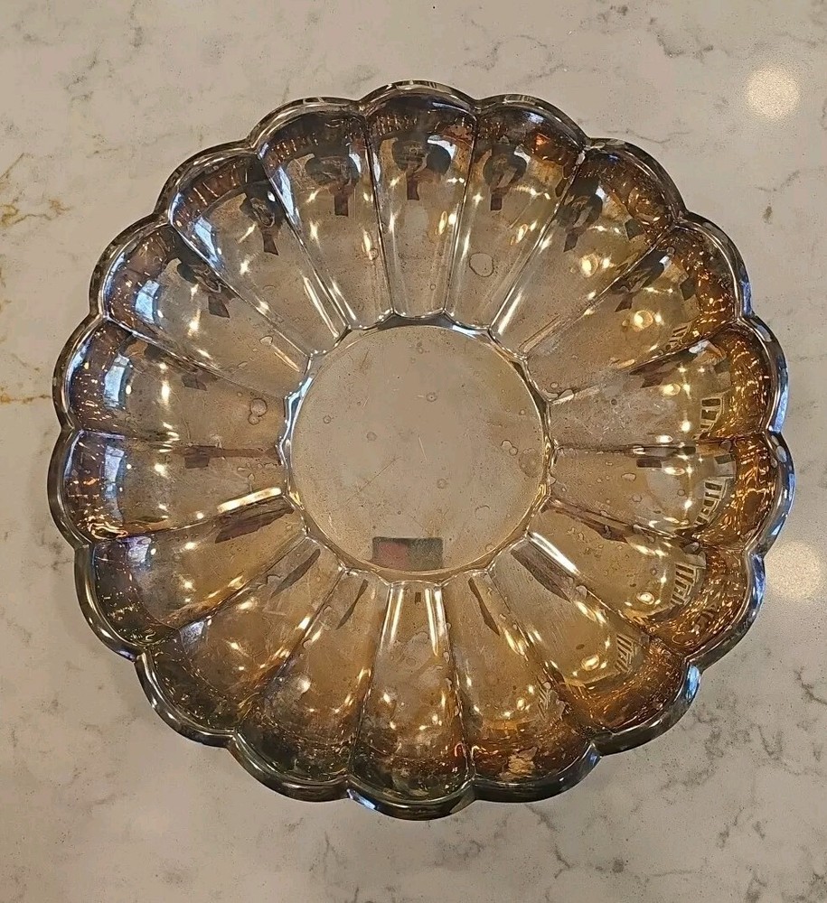 Eales of Sheffield Scalloped Silver Plate Round Serving Tray 13" X 2"