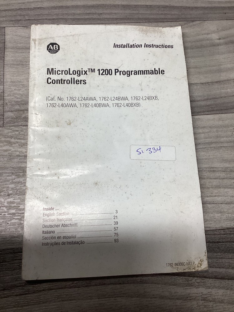 ALLEN BRADLEY MICROLOGIX 1200 PROGRAMMABLE CONTROLLER MANUAL #120N65