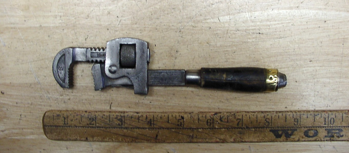 Antique Oswego  Tool Co Round Wood Handle 8" Stillson Pipe Wrench,Good,L@@K READ