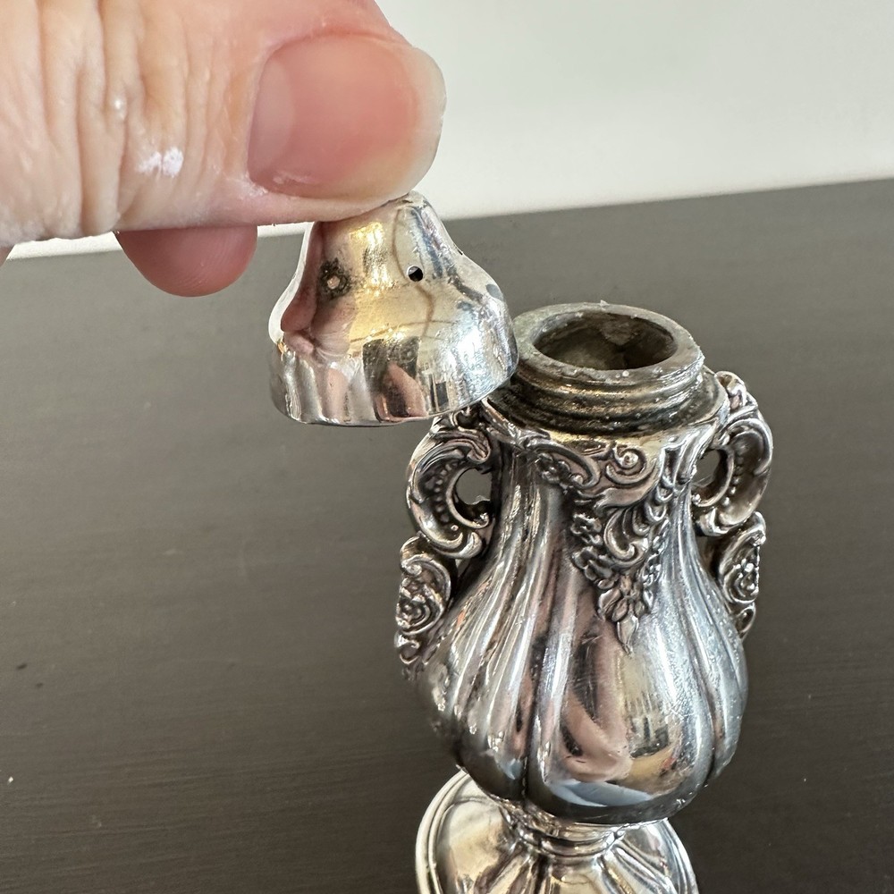 Wallace Baroque Silverplate Salt & Pepper Shakers Ornate Heavy Pair