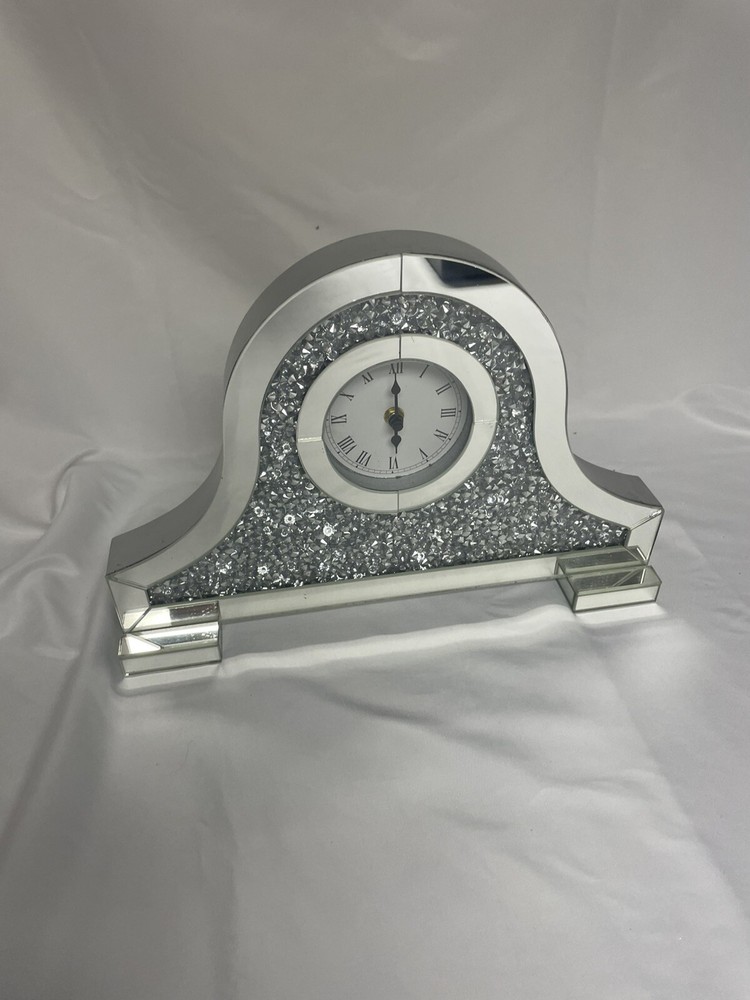 Sparkle 15.7 In. Contemporary Silver Crystal Table Clock Works!!!