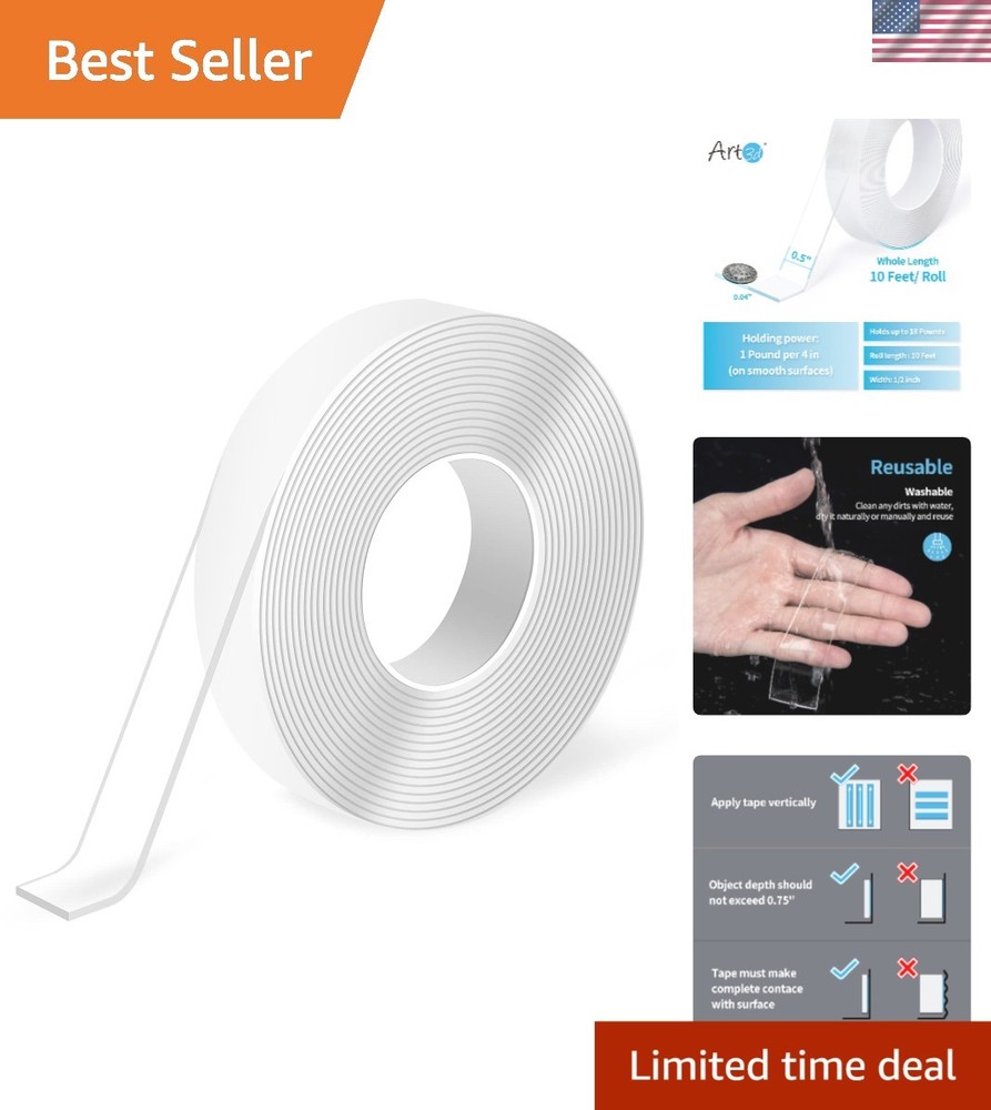 Crystal Clear Double-Sided Tape 10FT - Versatile & Lightweight Adhesive Solution