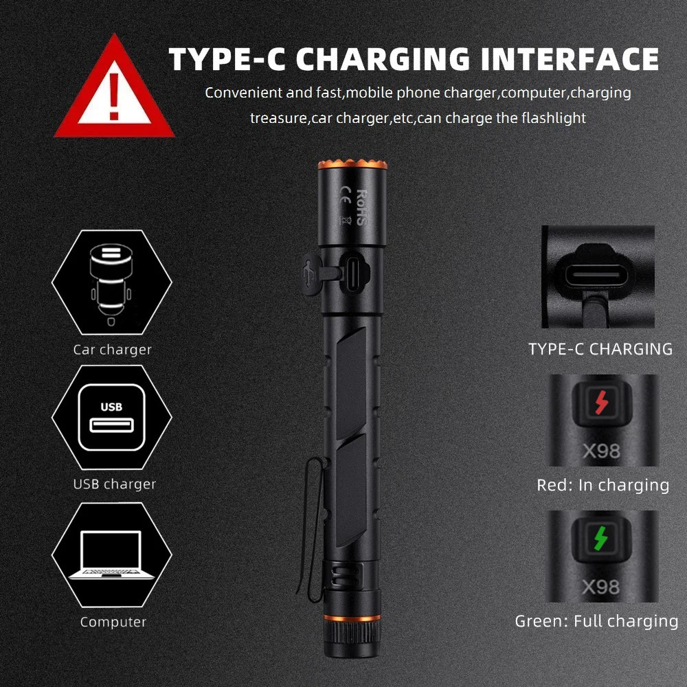 Alonefire USB Rechargeable Mini EDC Pen Flashlight Torch Camping Hiking