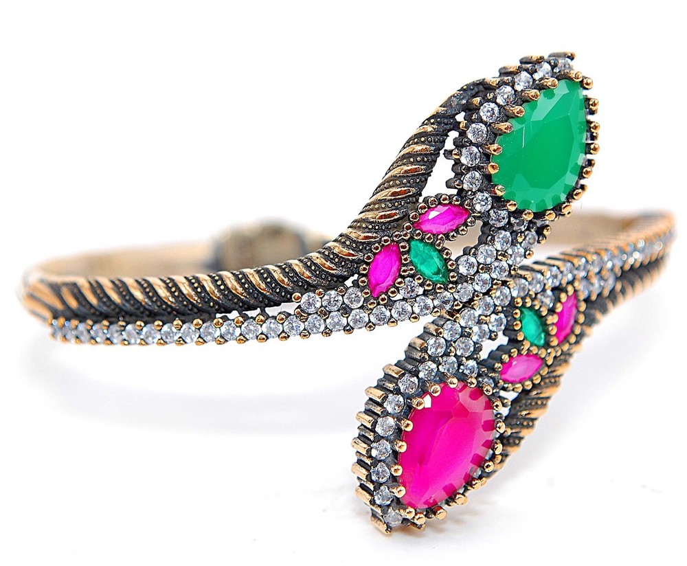 Ottoman Empire Style 8CT Treated Ruby 925 Sterling Silver Bracelet