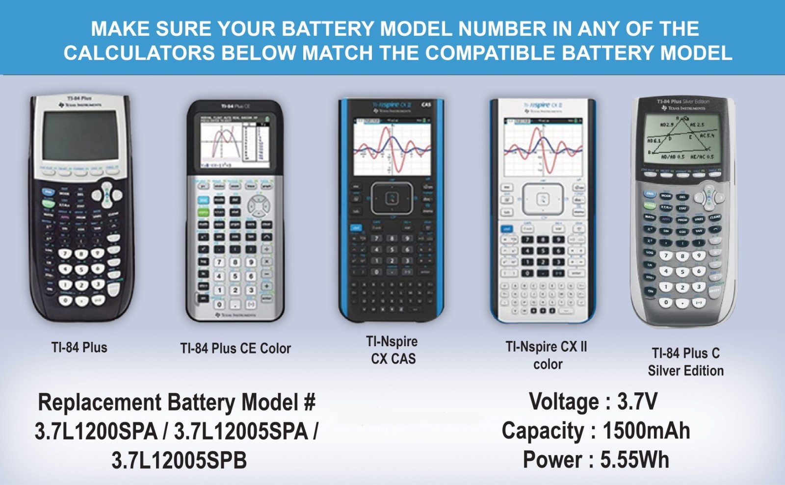 Battery Replacement For Texas Instruments TI-84 Plus CE C Calculator TI NSpire
