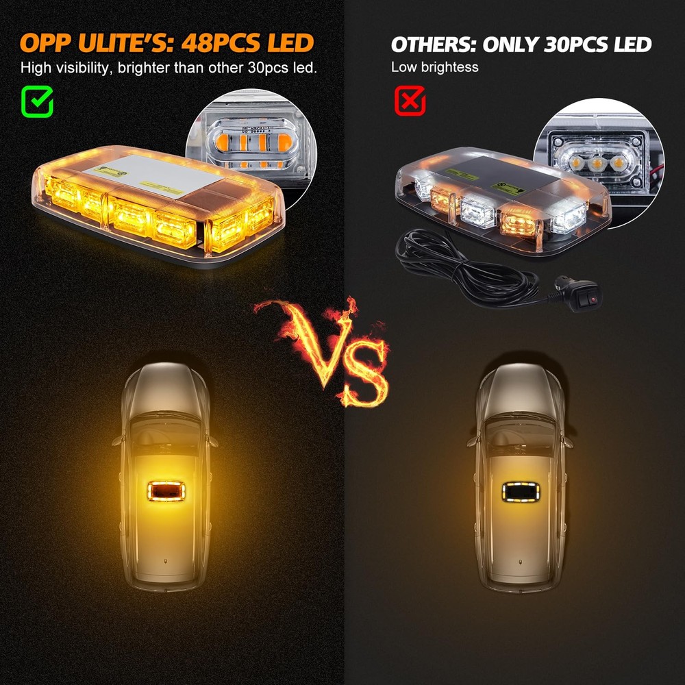 Rechargeable Strobe Light Amber Wireless Battery, 17 Flashing Mode,