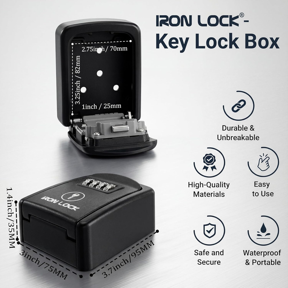 Wall Mount Key Lock Box 4-Digit Combination Waterproof Black Small