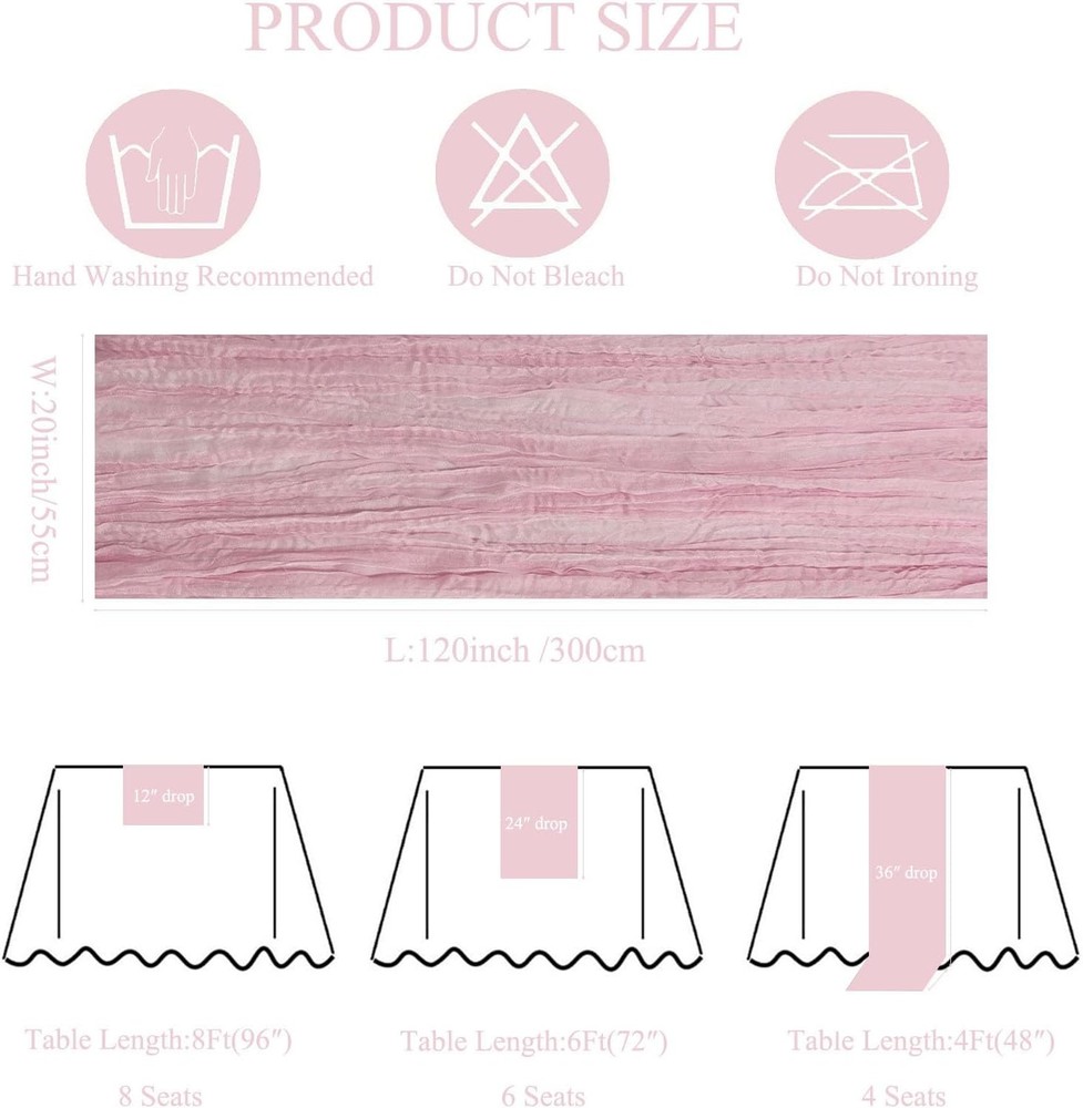 12Pack Light Pink Table Runner 10Ft Cheesecloth Table Runner Boho Gauze Table Ru