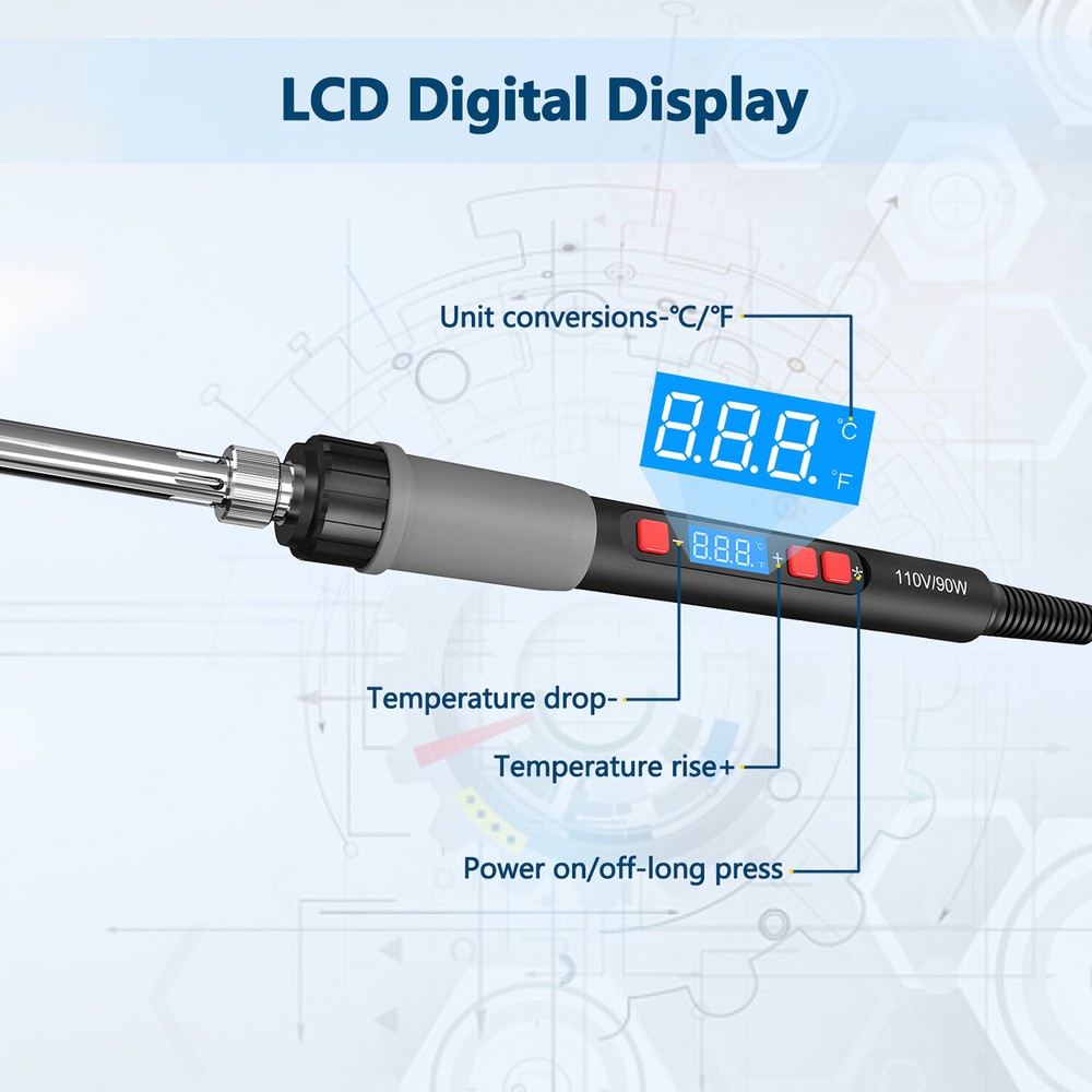 90W Soldering Iron Kit Electronic Welding Irons Tool Adjustable Temperature Wire