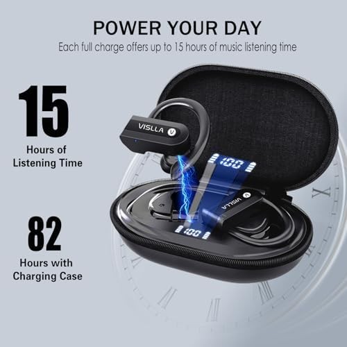 Vislla Wireless Bluetooth Earbuds with Earhooks, 82H Battery