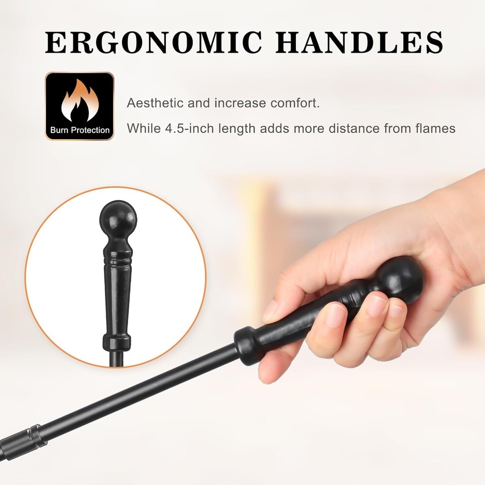 Fireplace Tools Set 4 Pcs 30 Inch Black Wrought Iron Large Fire Tool Set