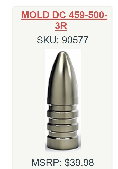 LEE 2 Cavity Bullet Mold 90577 459-500-3R 500 Grain 45/70 With Free Handles