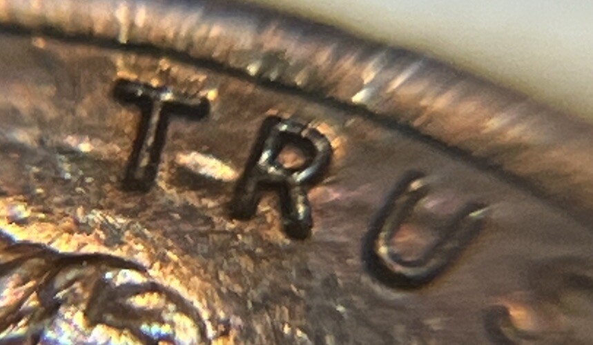 1983 Penny Error Die Crack Through TRUST & Strike Though Grease