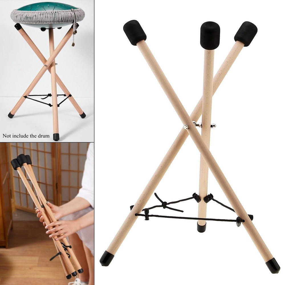 Handpan Drum Stand, Solid Beech Wood Tongue Drum Bracket, Adjustable Tripod S...