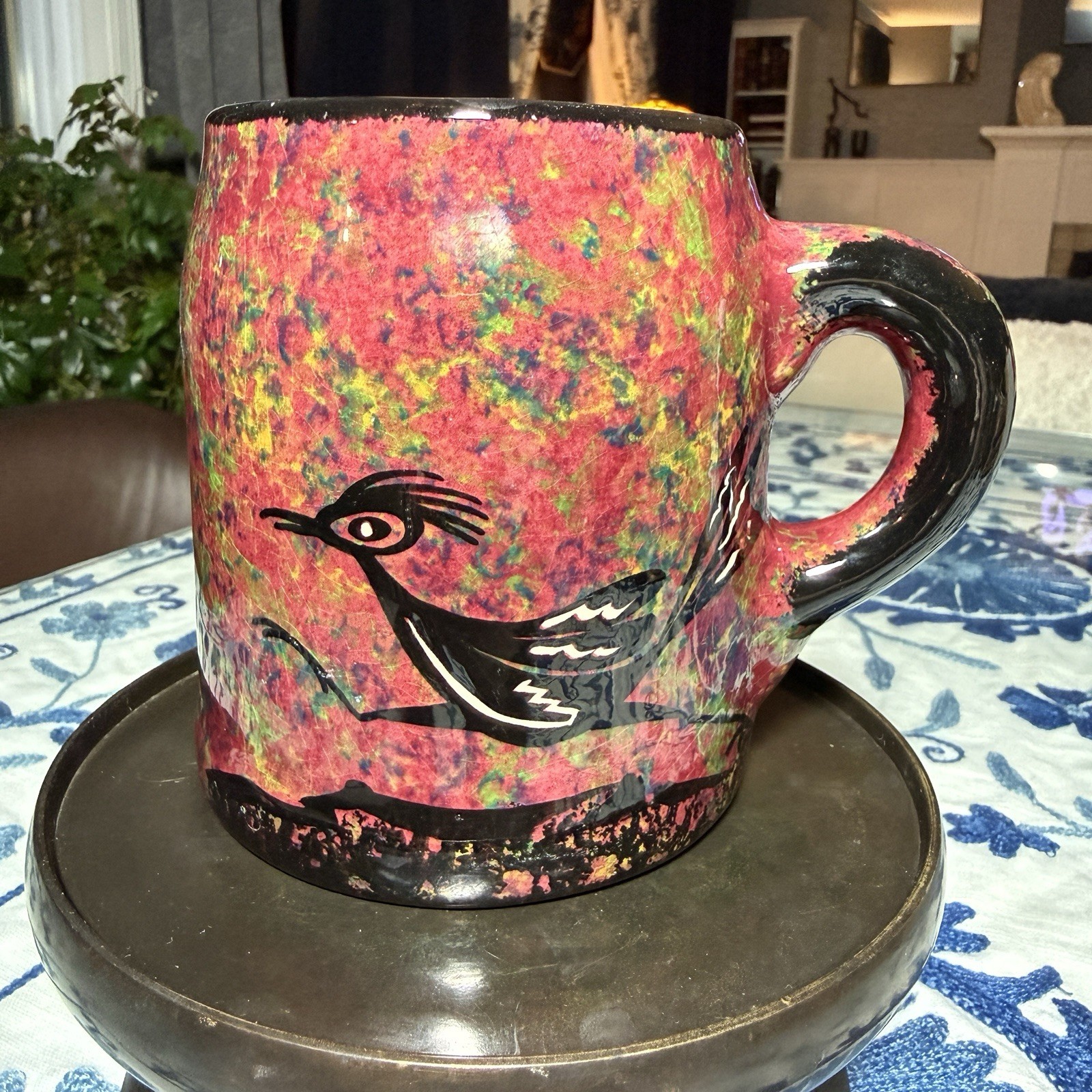 Signed Mana Pottery Coffee Cup Mug Road Runner Vase Bird San Pedro Arizona VTG