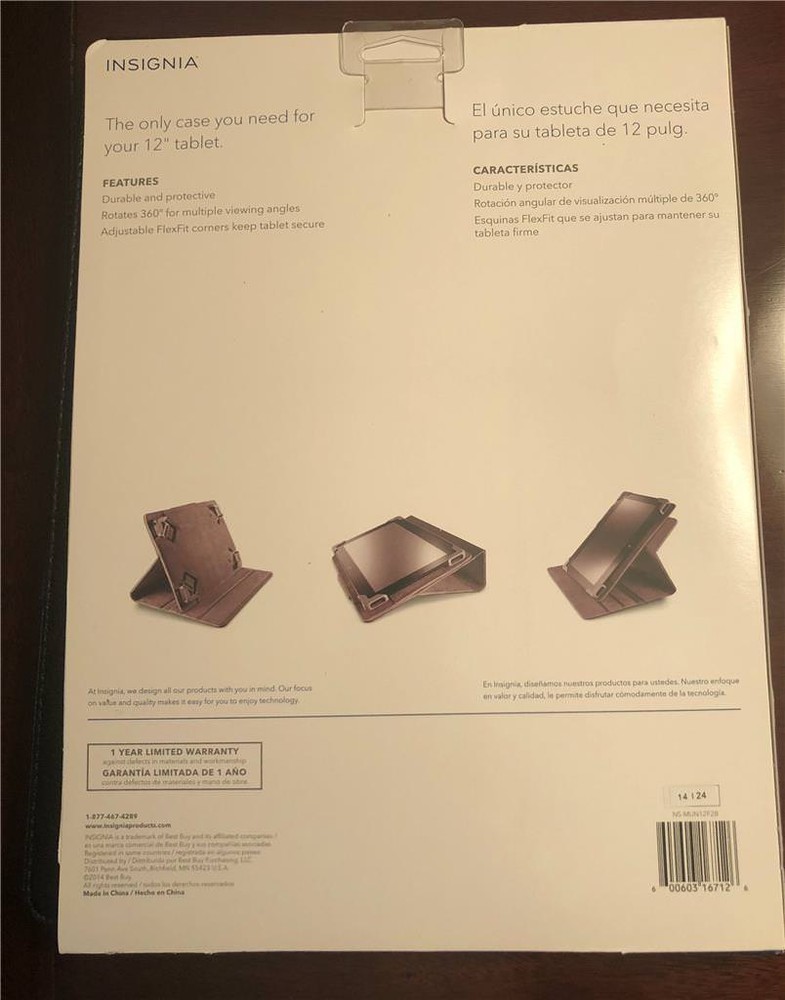 NEW NSIGNIA BLACK 12" Folding Tablet Case Adjustble 360 deg. secure protection