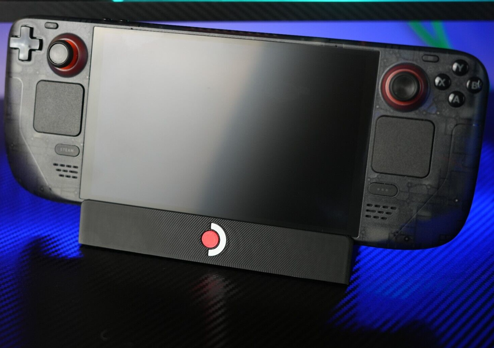 Steam Deck Desk Stand 3D Printed with red logo