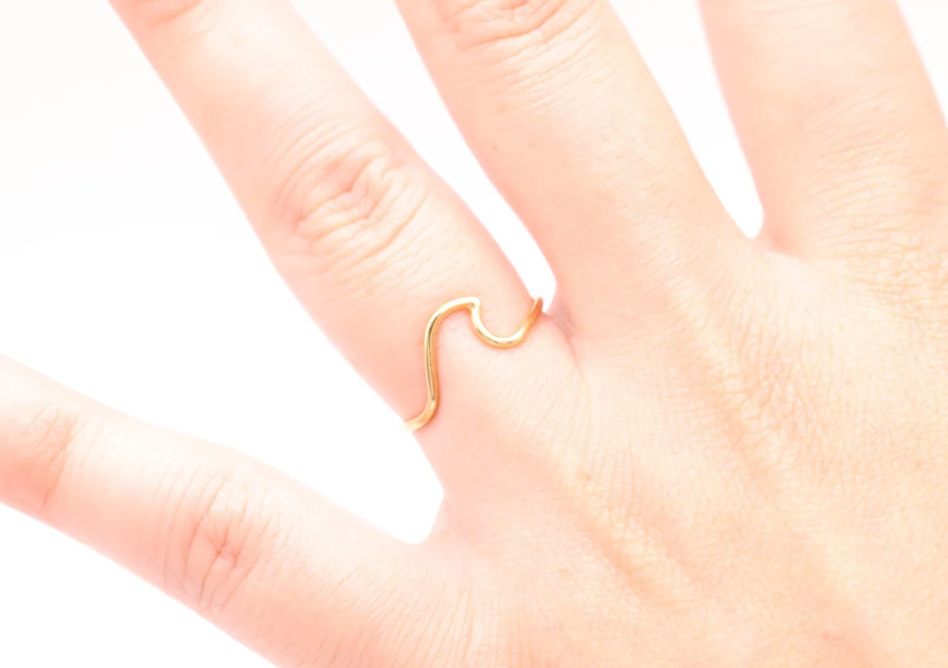 14k Gold Thin Ocean-Wave Minimalistic Stackable Ring