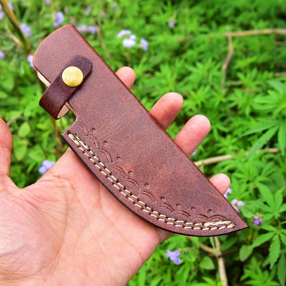 Handmade Genuine Leather Sheath Fixed Hunting Blade Knife Engraved Belt Loop 347