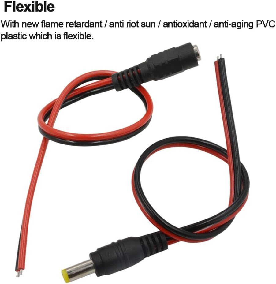 10X Male & Female DC Power Pigtail Cable Wire Plug 18 AWG 2.1mm x 5.5mm 12V 5A