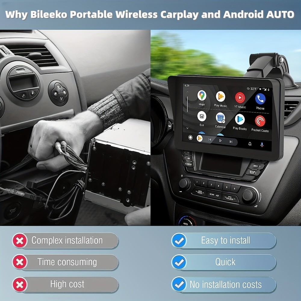 Portable Car Stereo Wireless Carplay Android Auto 7" Touchscreen MP5 PLAYER