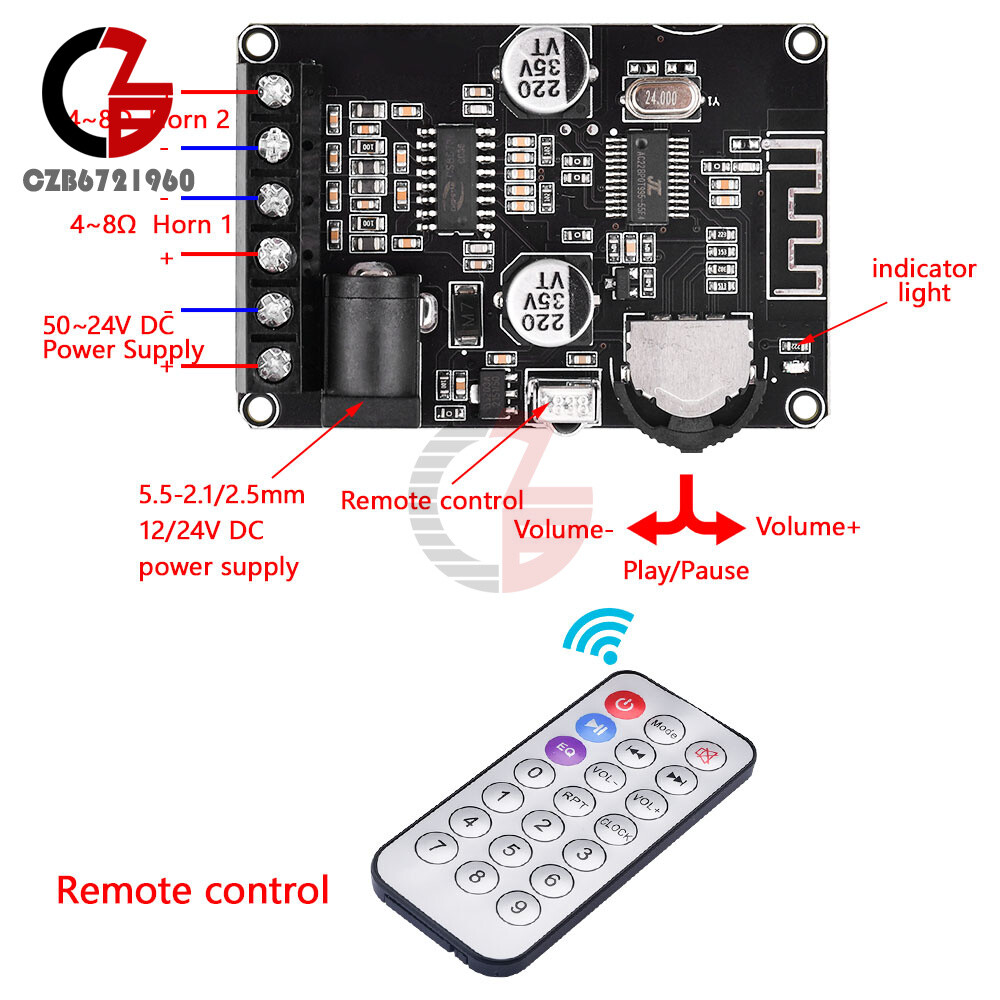 40W Stereo For Bluetooth Power Amplifier Board DC 5-24V Digital Amplifier Module