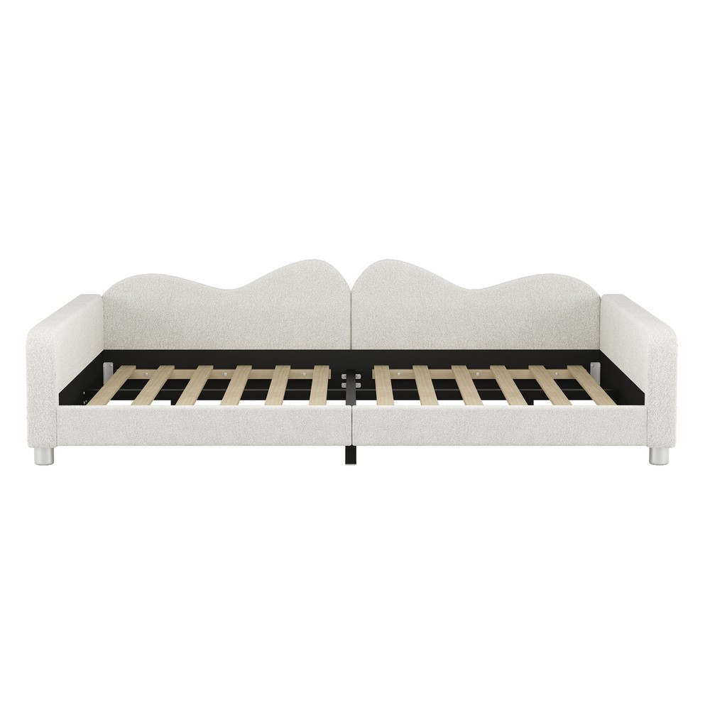 Upholstered Daybed Sherpa Fabric Sofabed Cloud-Shaped Backrest White