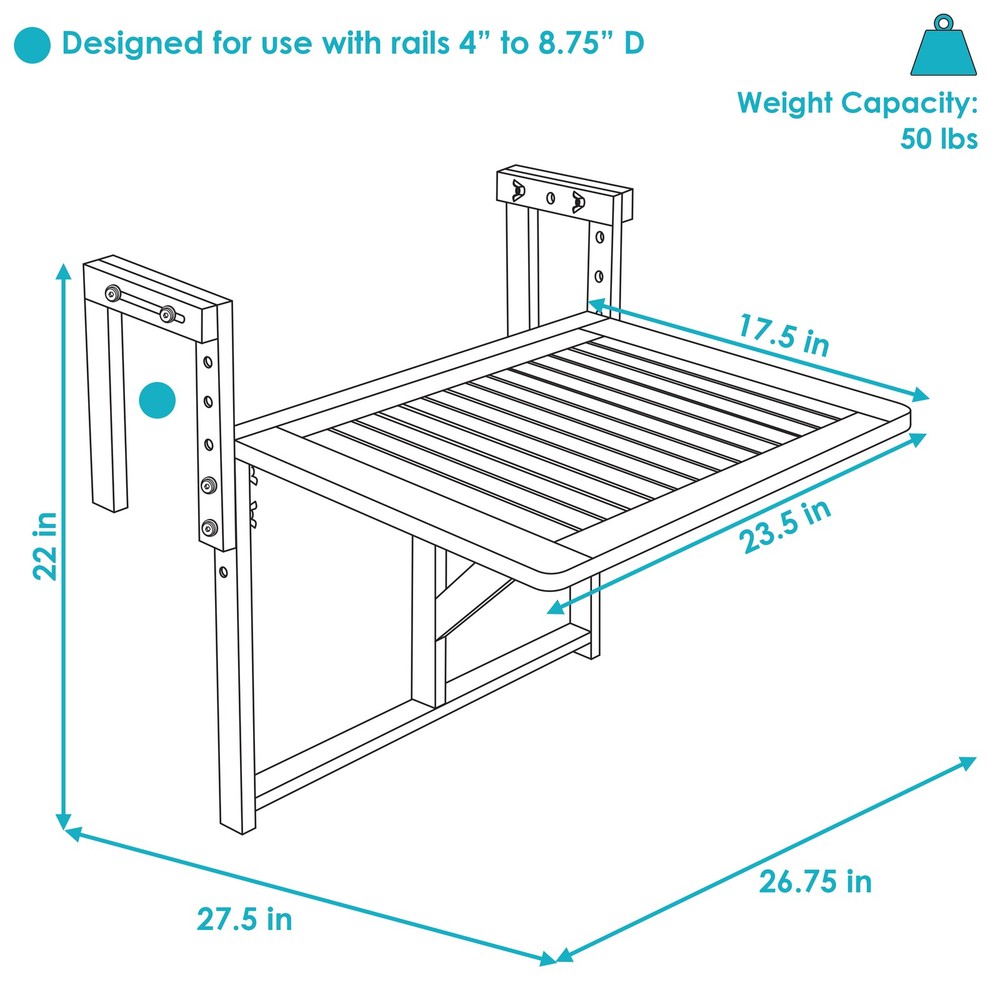 Meranti Folding Balcony Railing Table by Sunnydaze