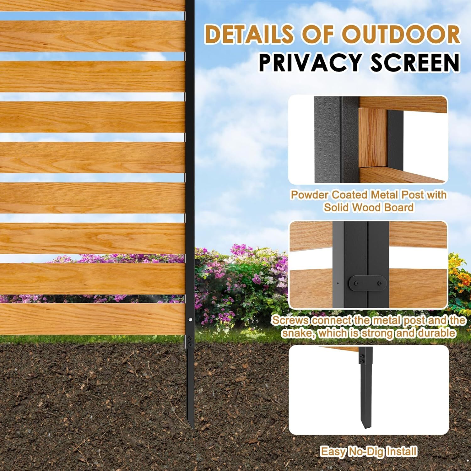 NAIZEA 48" W x 48" H Privacy Screens Fence Panels with Metal Stake 2-Panel Fence