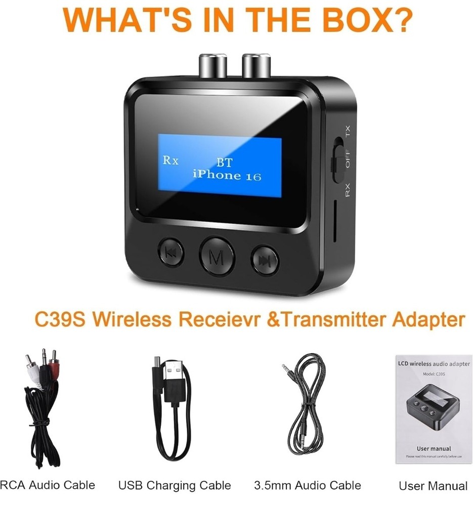 Bluetooth Transmitter Receiver for TV, Audio Adapter for Home Stereo with RCA