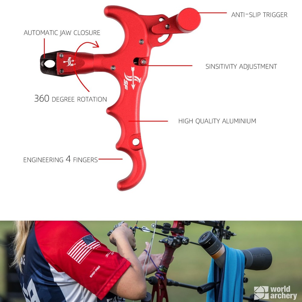 Bow Release for Compound Bow 4-Finger Archery Trigger, 360 Rotatable Thumb Aid