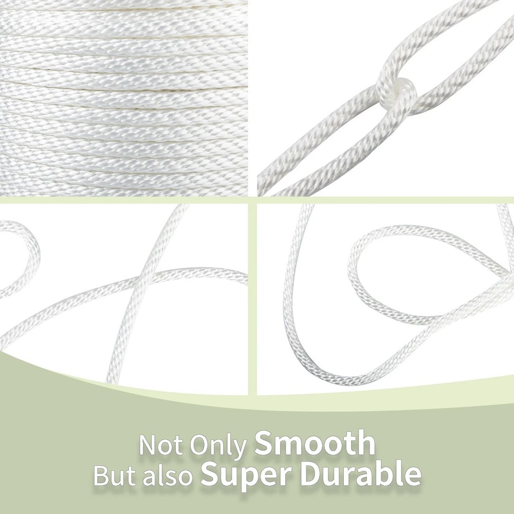 5/16 INCH 250 FT White Nylon Solid Braid Rope-Industrial Grade