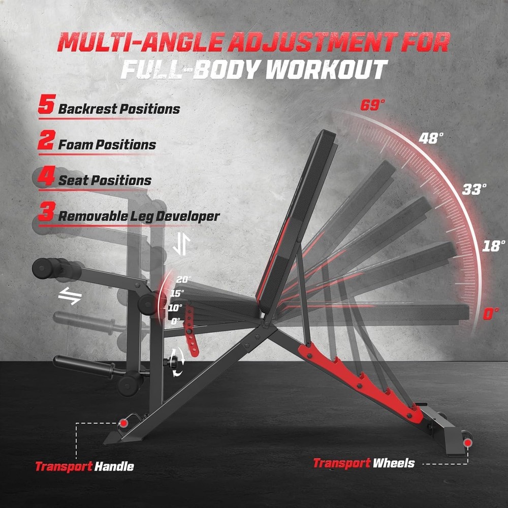 1200LBS Adjustable Foldable Weight Bench for Home Gym Strength Training Workout