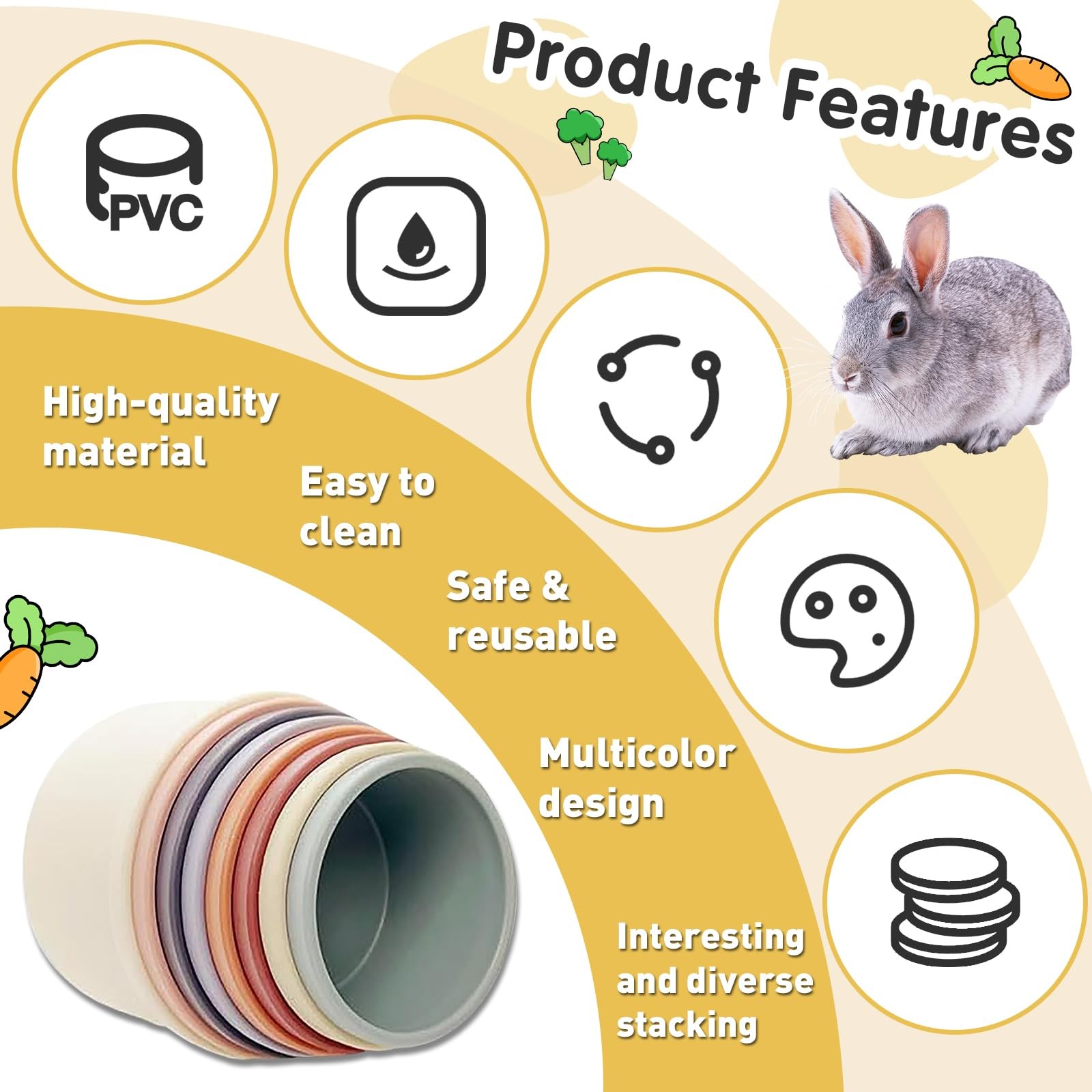 8 Pcs Stacking Cups for Rabbits Colorful Bunny Toys for Rabbits and Small