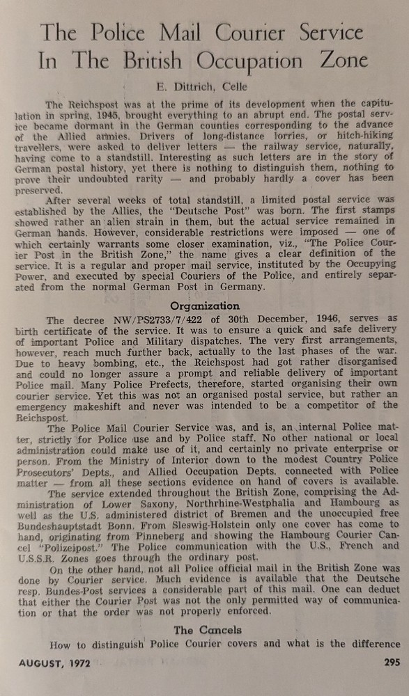 German Postal Specialist Aug 1972 Police Mail Couriers In British Occupation