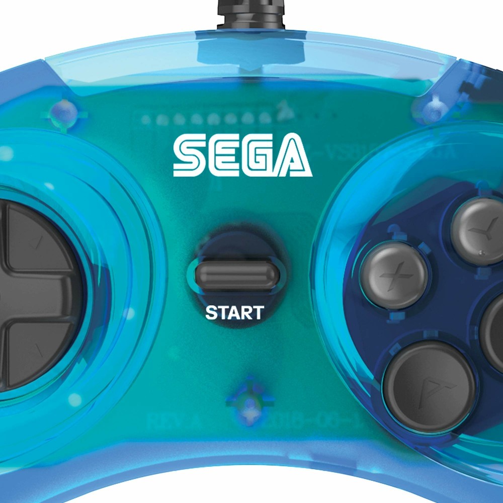 Retro-Bit Official Sega Genesis Controller 6-Button Arcade Pad - Clear Blue