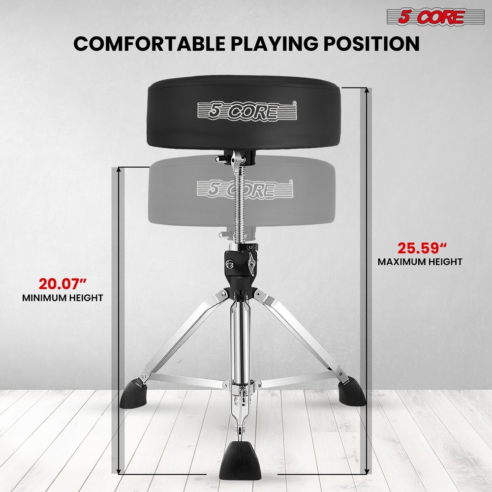 5Core Drum Throne PRO w/ 4" Thick Padded Seat Height Adjustable Stool 400 lbs💪⚫