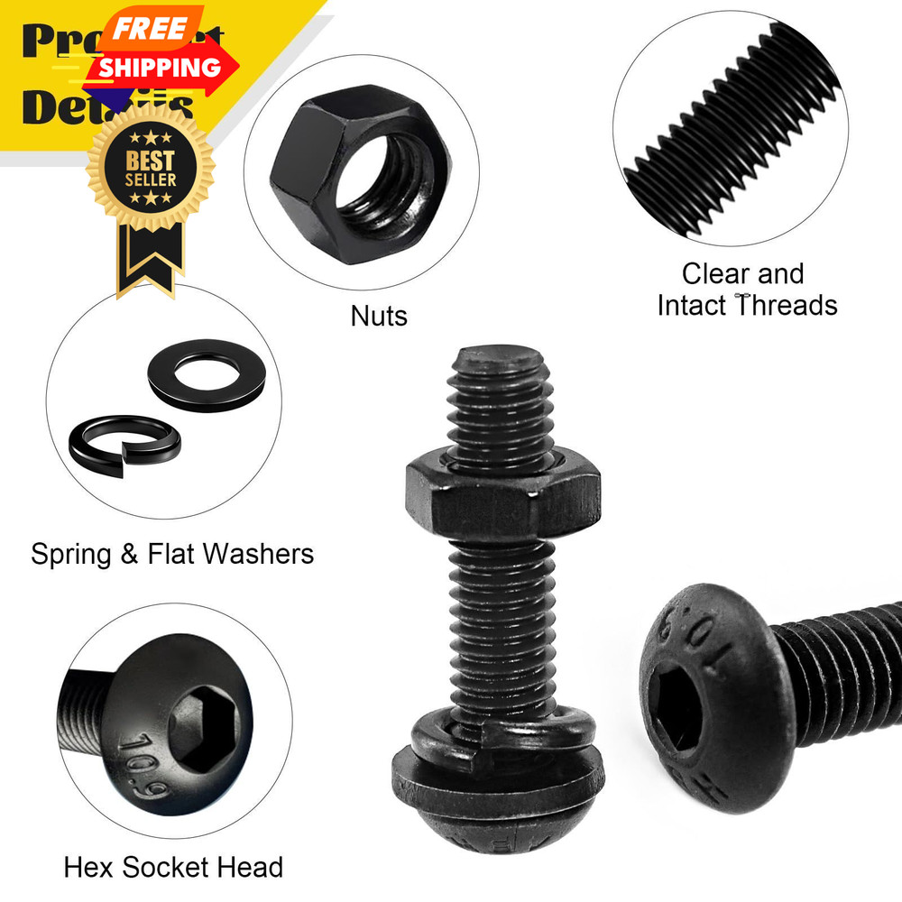 Fgruh 2200PCS M2 M3 M4 M5 M2M3M4M5 2200pcs, Black-Hex Socket Button Head