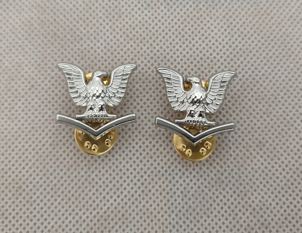 PAIR US NAVY SILVER BADGE PIN :3rd THIRD CLASS PETTY OFFICER/ E4 PO3 SEABEE