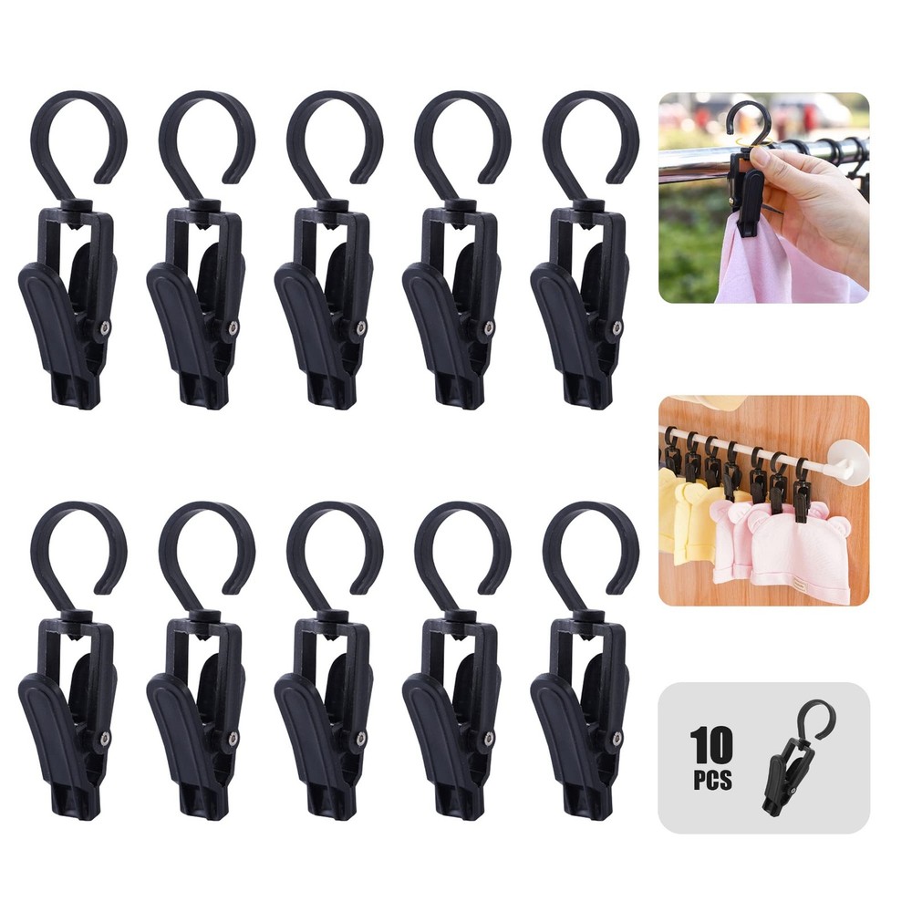 Rotating Laundry Hook Clip,Plastic Clothes Swivel Hanger,Multipurpose Black