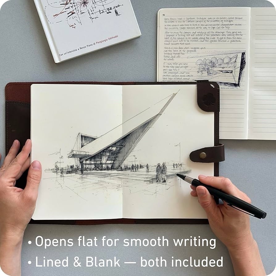 Refillable Genuine Leather Journal for Women & Men 5x8 Notebook for Work, Sketch