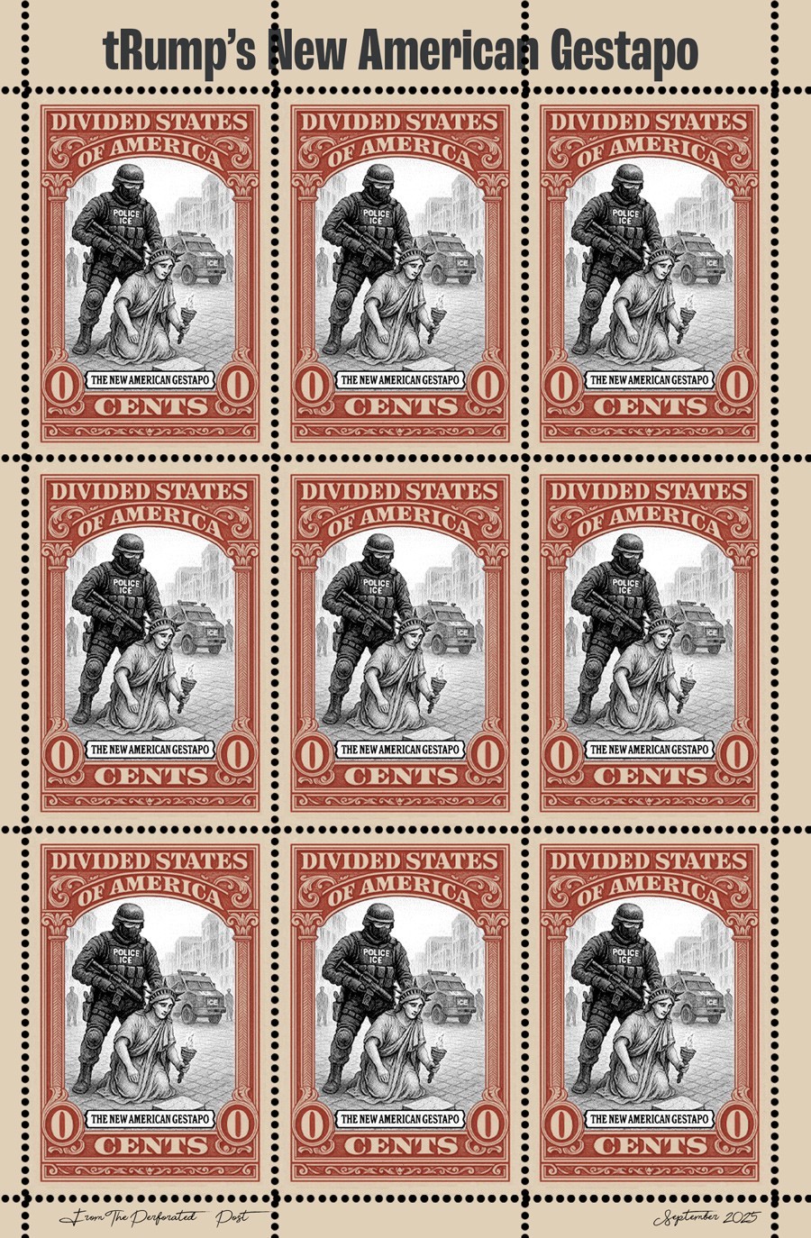 tRump's American Gestapo - Art Stamps (Artistamp, Faux Postage, REPRO) RESIST!