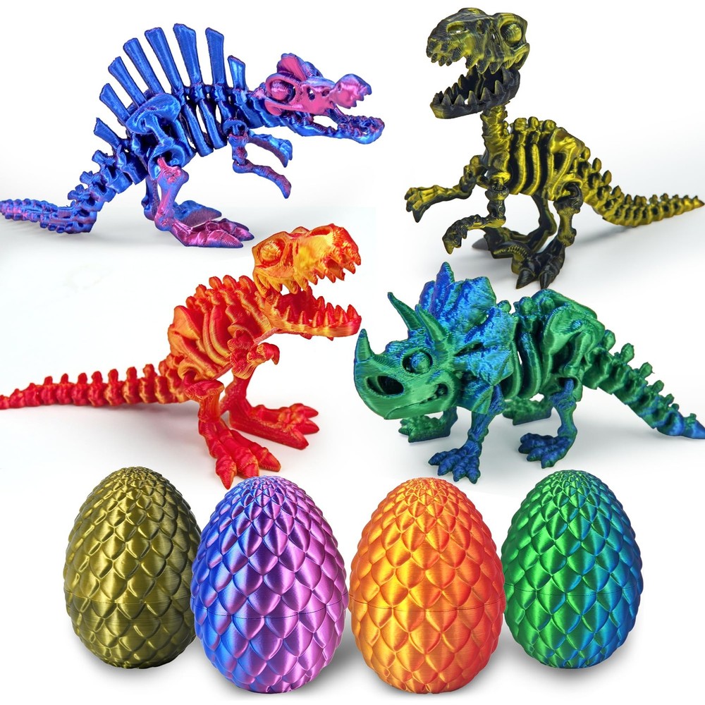 4PCS 3D Printed Dinosaur Easter Egg, Cool 3D Printer Dinosaur Fidget Toys for...