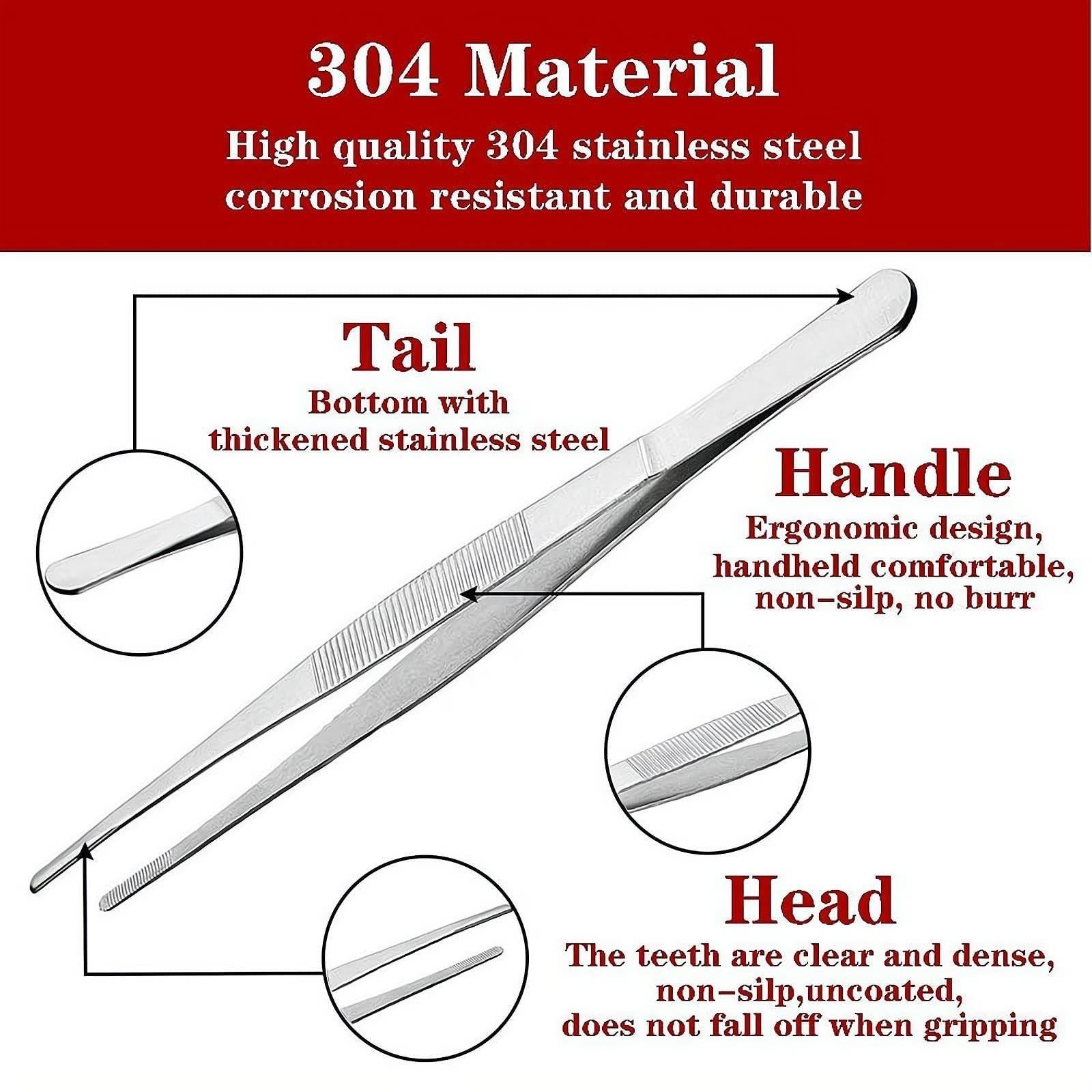 2Pcs Stainless Steel Kitchen Tweezers, 12-Inch Culinary Fine Tweezer Tongs Food.