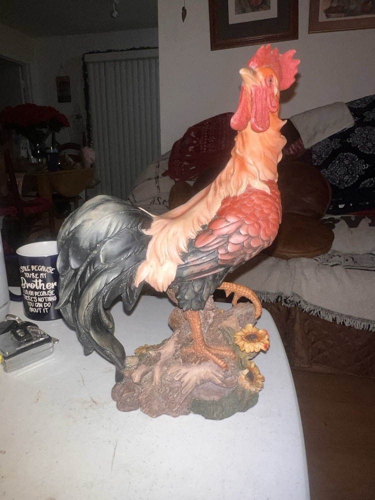 Vintage Hand painted Solid Ceramic Standing Rooster 13” Tall