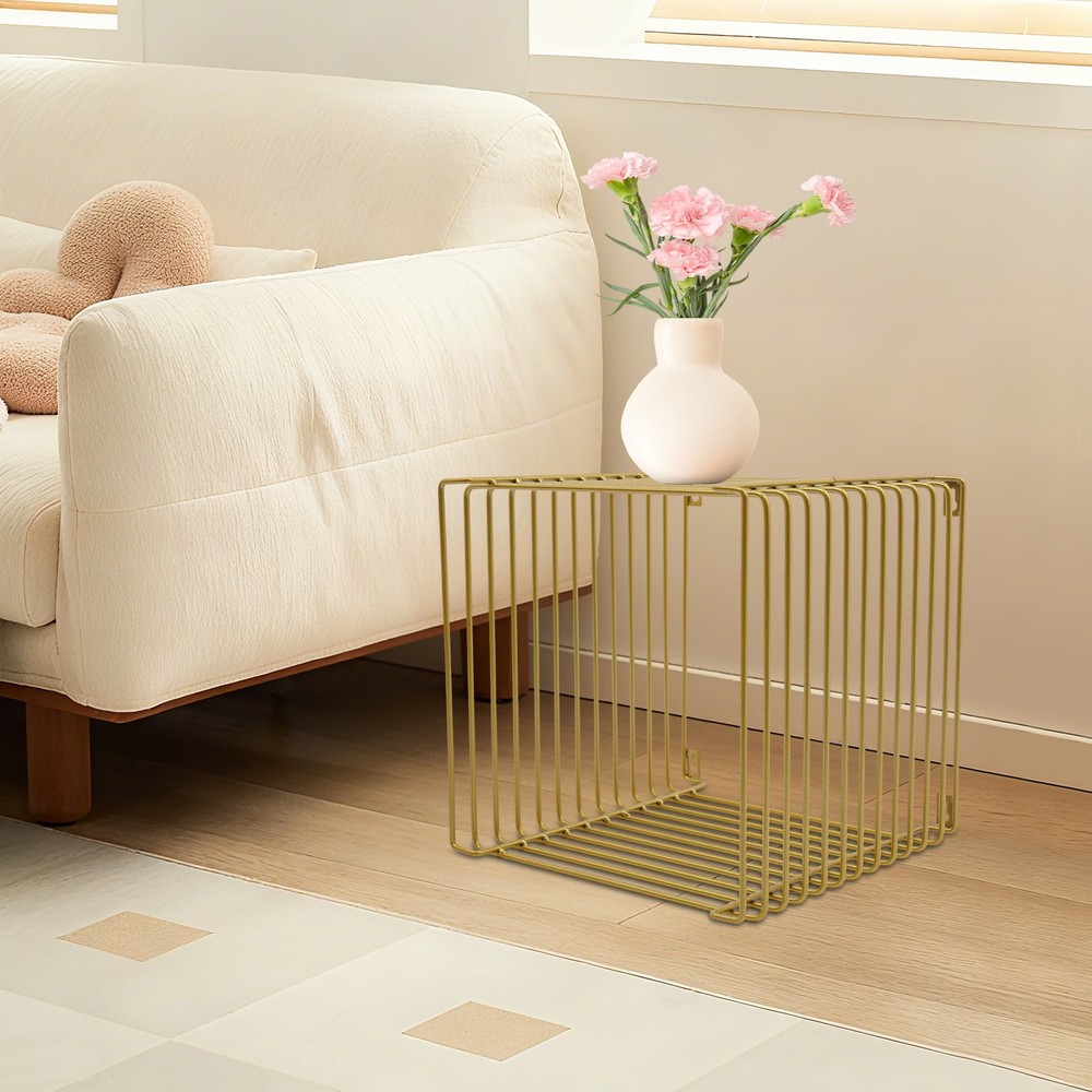 2025 Style Side Table Square Geometry Side Table Linear Metal End Table Gold