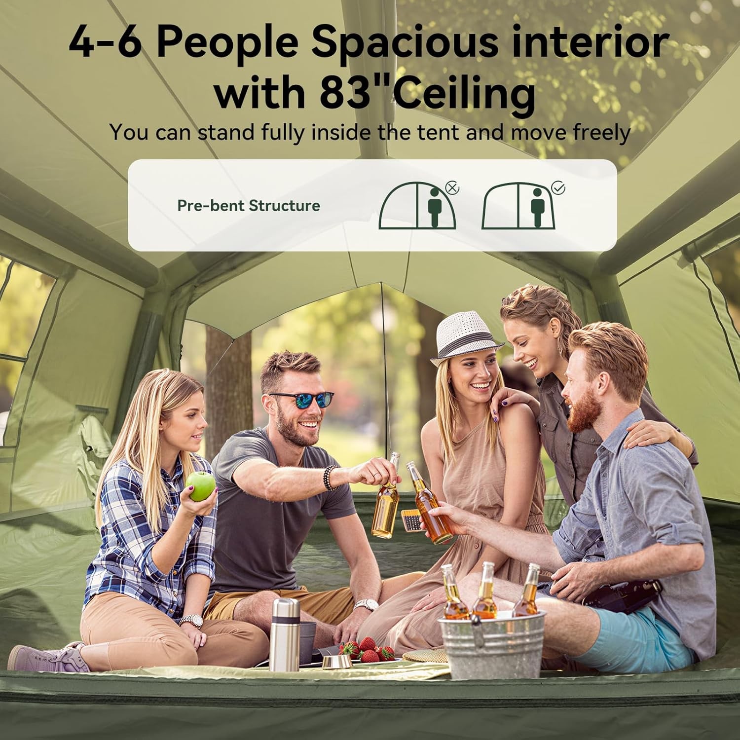 NAIZEA Inflatable Tent with Skylight Blow Up Tents w/Pump Stove Jack 6 Person