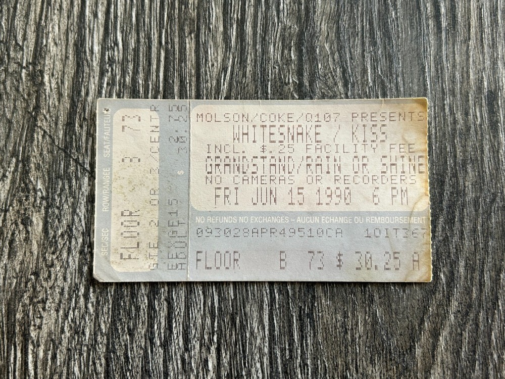 KISS TICKET STUB Toronto Canada 1990 Hot In The Shade Concert Tour Vintage Kiss