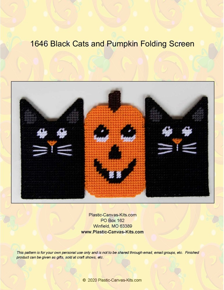 Halloween Black Cats and Pumpkin Folding Screen- Plastic Canvas Pattern or Kit