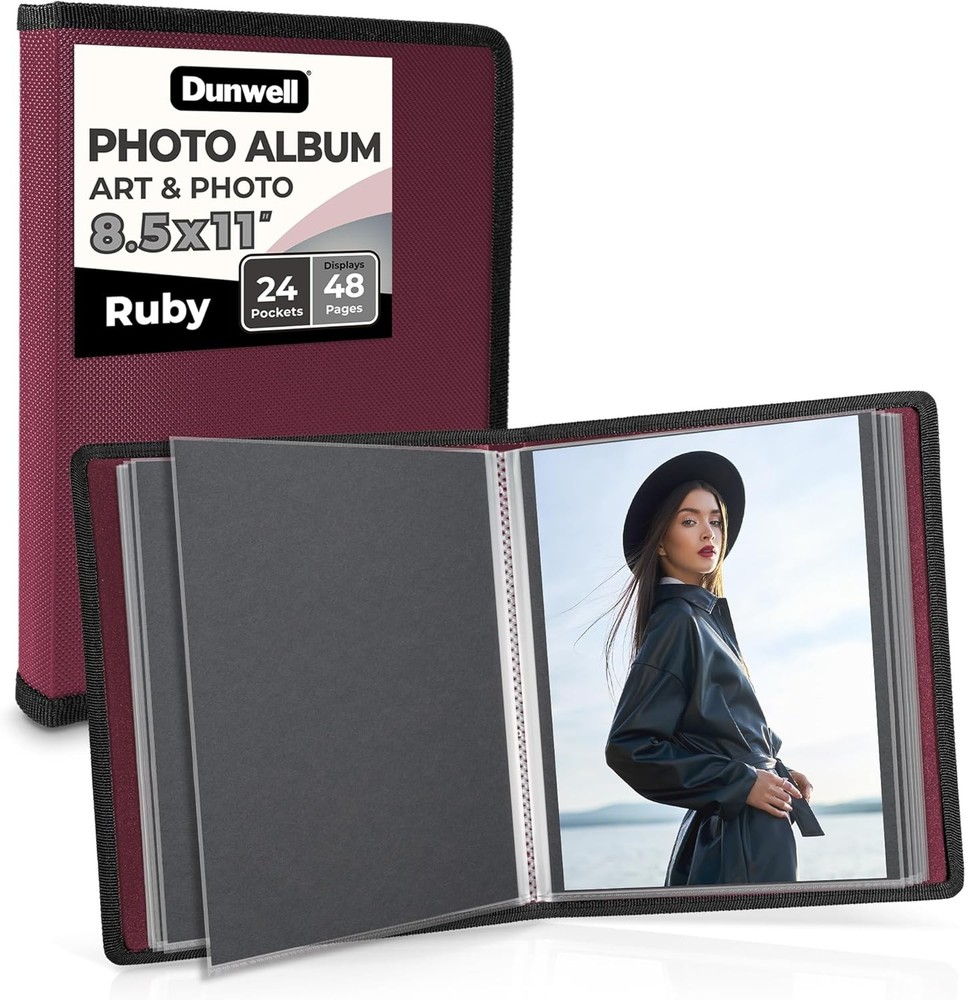 Dunwell Art Portfolio 8.5x11 Folder (Ruby), Black w/ BLK Paper, Ruby
